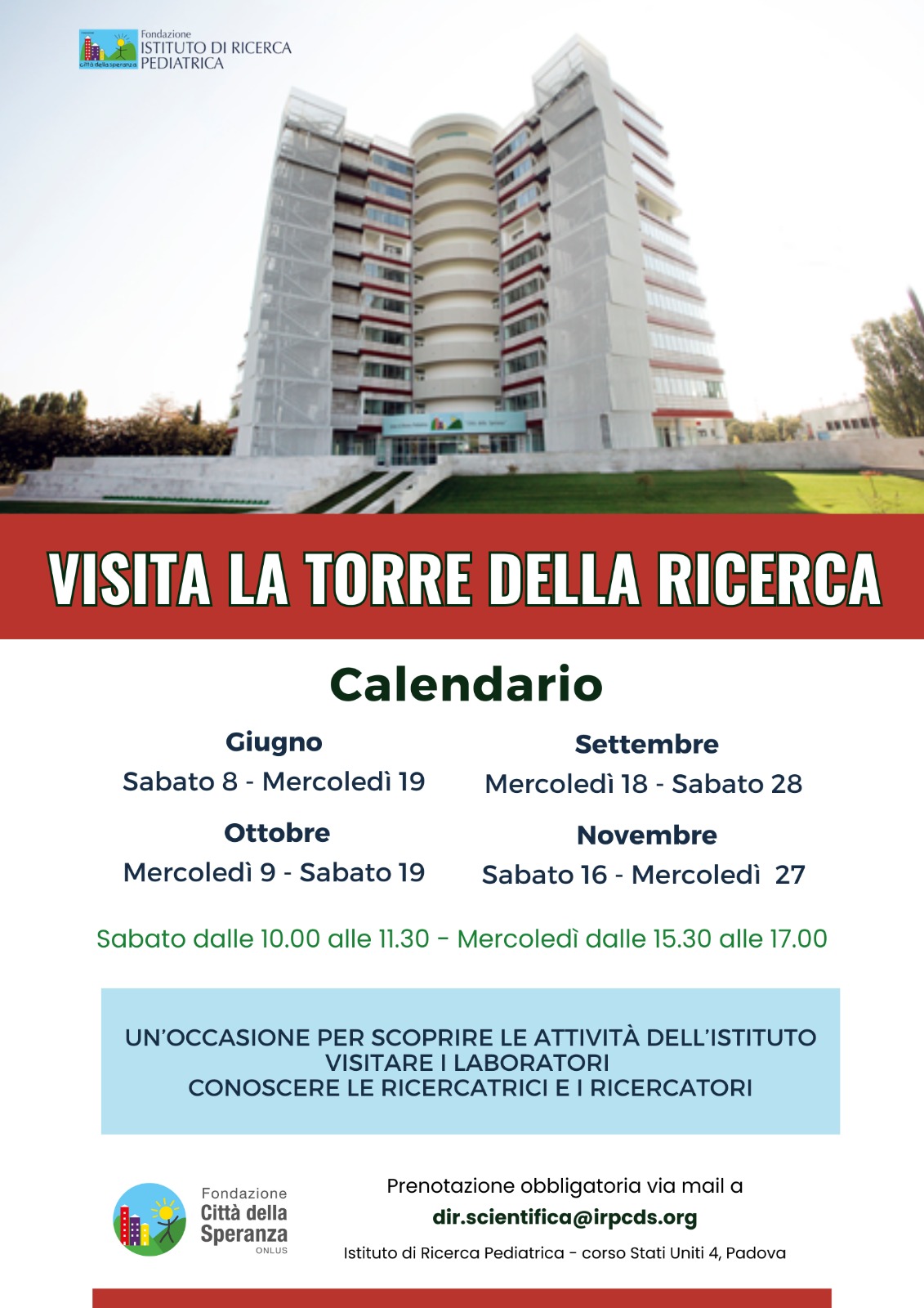 Visite all’Istituto di Ricerca Pediatrica: dove la Ricerca diventa cura