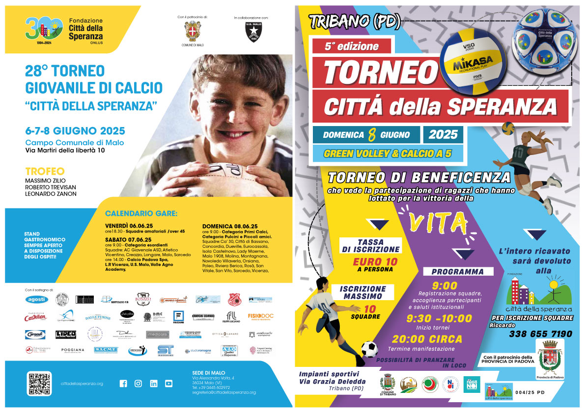 Comunicato stampa del 04.06.25 per il torneo giovanile di calcio Città della Speranza